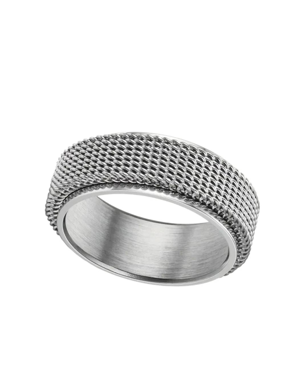 New Men's Silver Textured Stainless Steel Spinner Band - Silver Size 11